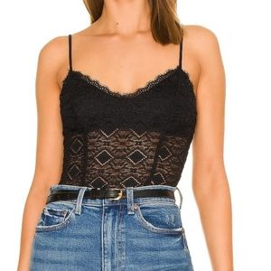 Free People Follow Me Lace Camisole - Sleeveless Black Size M Tops